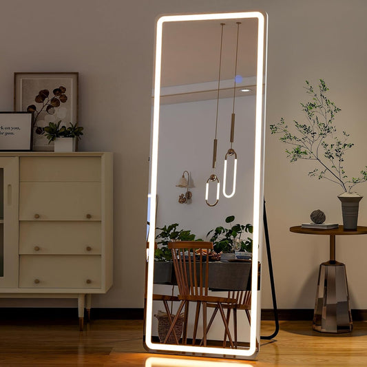 Full Length Mirror with LED Lights, 60"x16"Floor Mirror with Dimming & 3 Color Lighting, Free Standing Floor Mirrors, Lighted Full Body Mirrors for Bedroom, Dressing Room, Cloakroom