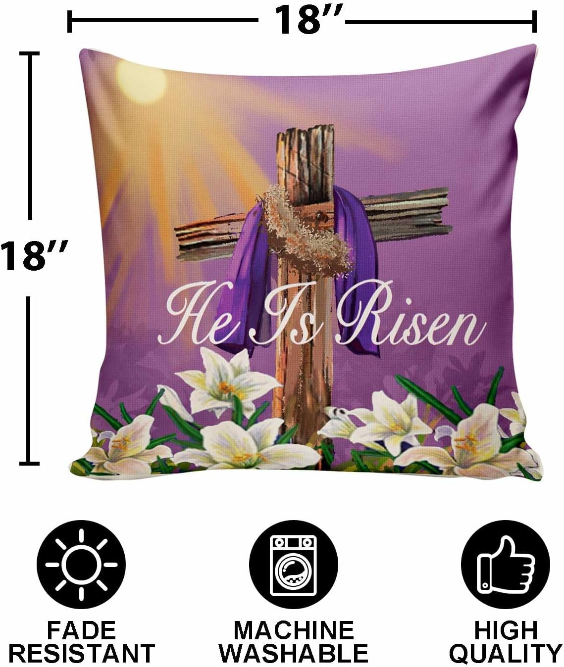 He is Risen Throw Pillow Cover Religious Easter Cross Jesus Lily Pillow Cover,Easter Spring Lily Pillow Covers Home Decorative Sofa Pillow Case 18x18 Inch