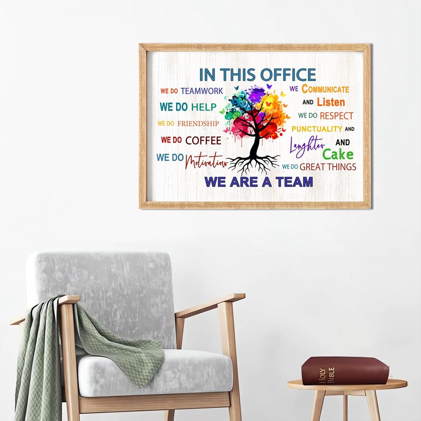 In This Office We Are A Team Wall Decor 24x18 Inch Frame Office Inspirational Wall Art, Motivational Teamwork Wooden Hanging Sign