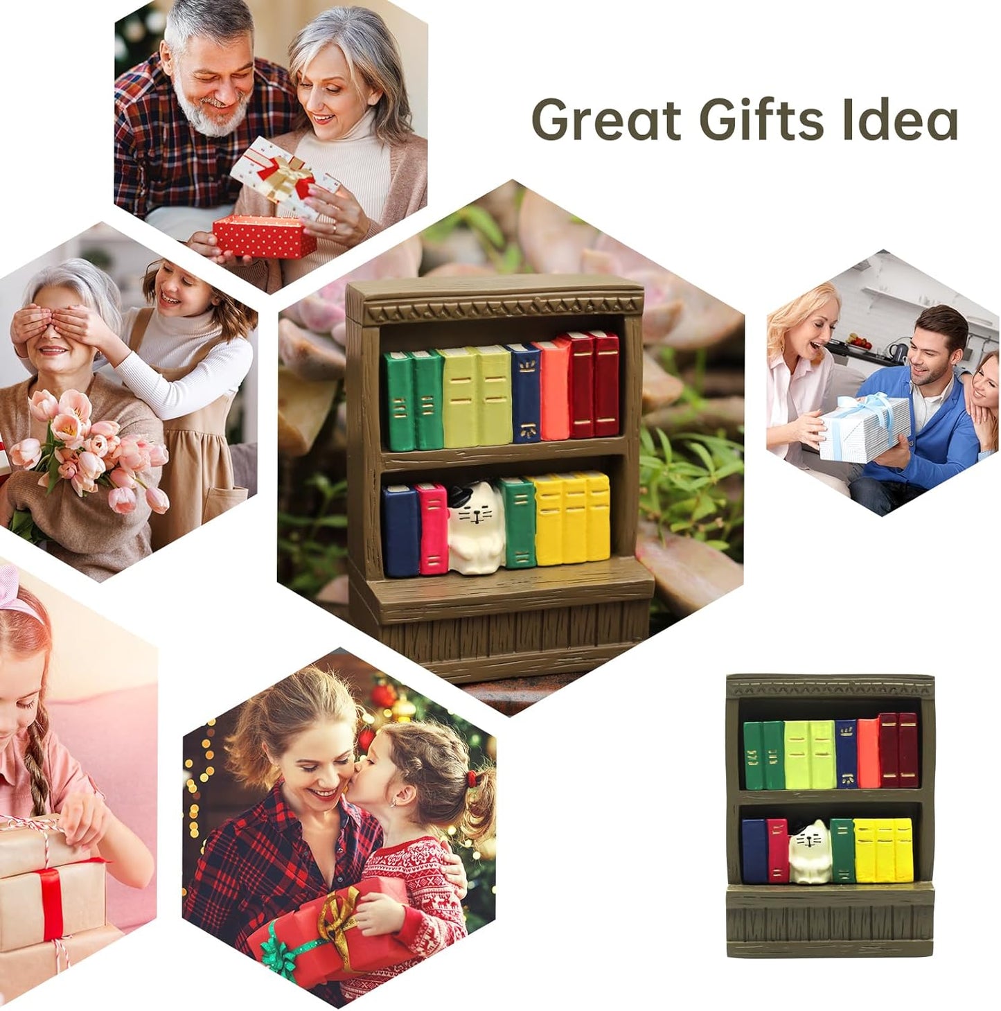 Cute Mini Bookshelf Figurine for Living Room,Shelf Decor Cute Cat Bookshelf Design Perfect for Cat Lovers