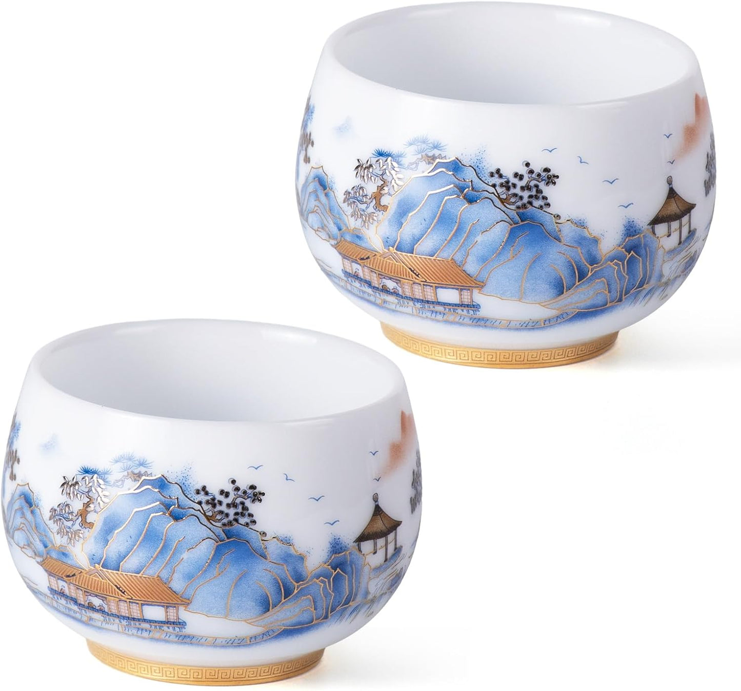 KAMMAK Ceramic Tea Cups Small, Cute Vintage Coffee Cup Set of 2, Porcelain Teacups Espresso Mug, 6.3oz Hand Painted Chinese Afternoon Tea Party Mugs, Birthday Gift for Women Men, Imperial Arhat