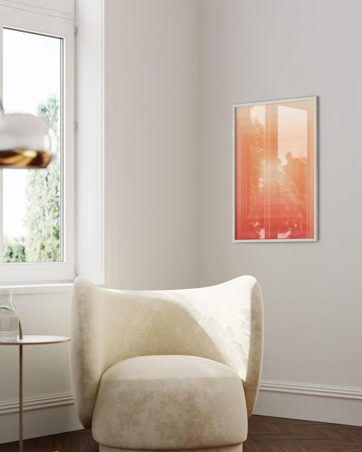 HAUS AND HUES Colorful Abstract Wall Art - Minimalist Retro Picture for Living Room Decor, Red and Pink Modern Wall Art Painting (Pink Geometric 2, White Frame, 24x36)