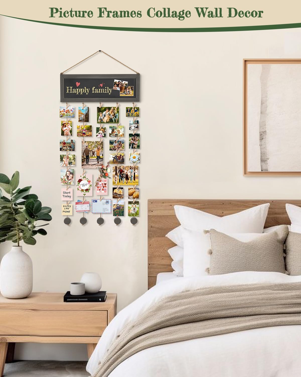 Bikoney Picture Frames Collage Photo Hanging Display Picture Board Wood Rustic Frames for Wall Decor with Blackboard and 30 Clips Weathered Grey