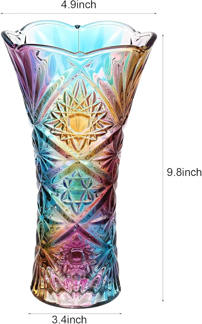Glass Colorful Vase,Glass Flower Vase Decor for Home Dining Table Living Room,Office Wedding Holiday Party,Handmade Pattern(Sun Flower)