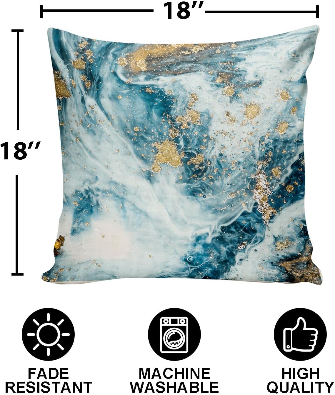 Marble Throw Pillow Cover，Ink Golden Marble Texture Pillow Covers Farmhouse Decorative Cushion Case Sofa Pillow Case 18x18 Inch