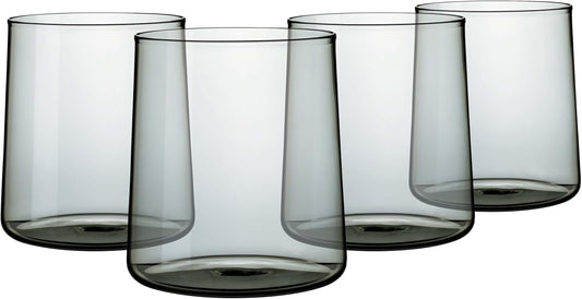 Joseph Sedgh Collection Smokey Grey Glass Tumbler Set of 4 – 16.5 oz Borosilicate Glassware – Durable, Lead-Free, Dishwasher Safe – Modern Grey Drinking Glasses for Home