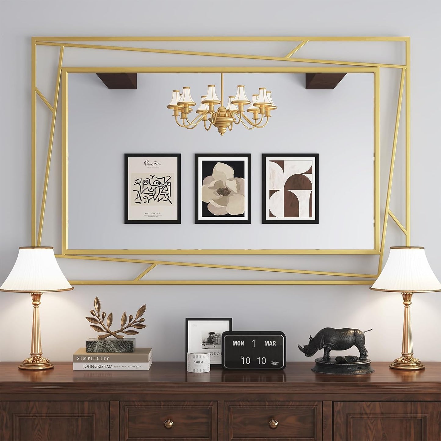 Gold Mirror 48 x 24 Brushed Gold Metal Framed Bathroom Mirror, Tempered Glass, Modern Farmhouse Wall Mounted Mirror for Decorative(Horizontal/Vertical)