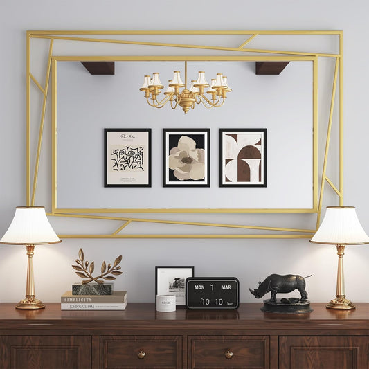 Gold Mirror 48 x 24 Brushed Gold Metal Framed Bathroom Mirror, Tempered Glass, Modern Farmhouse Wall Mounted Mirror for Decorative(Horizontal/Vertical)