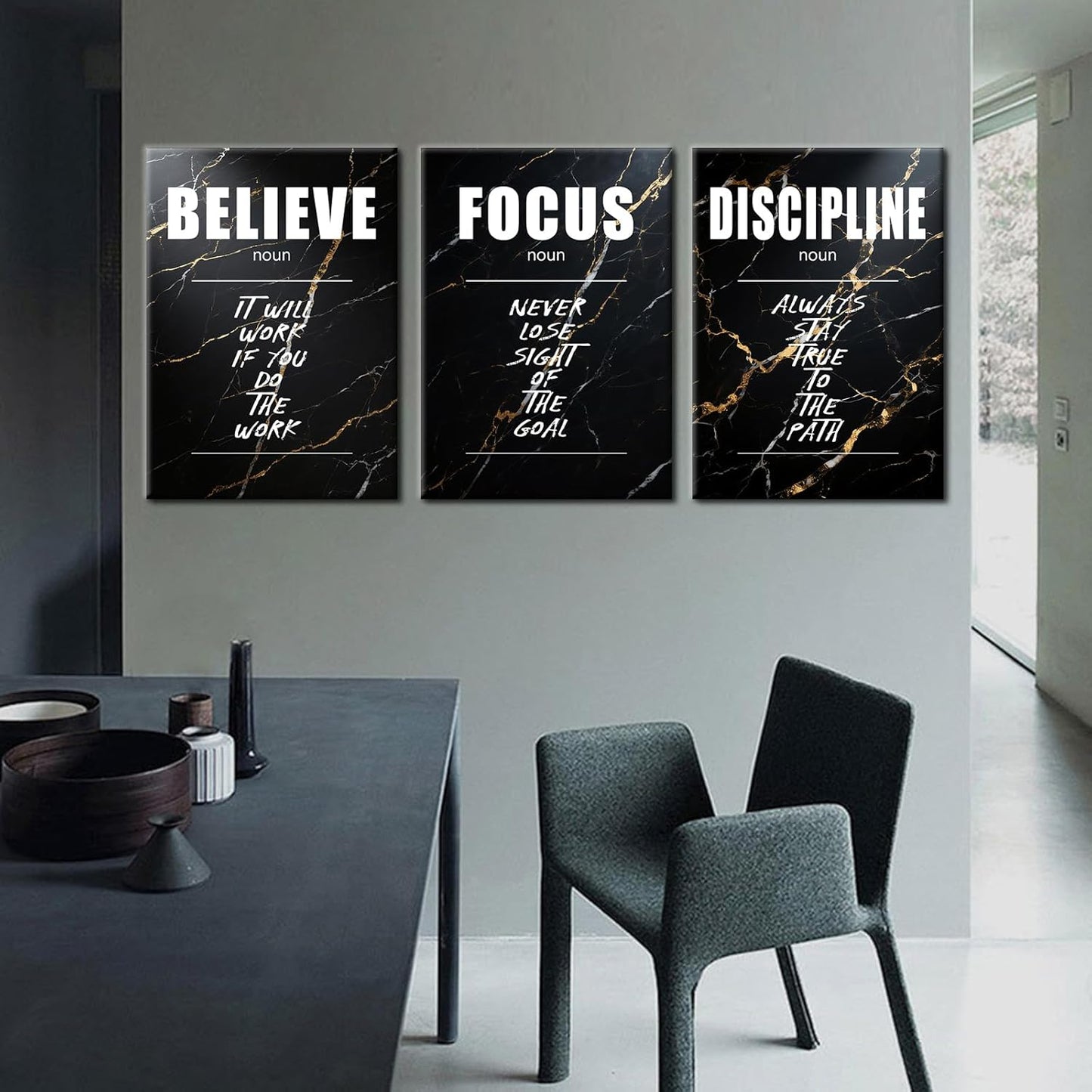 Believe Focus Discipline Entrepreneur Quotes Poster Print Motivational Pictures Painting Inspirational Canvas Wall Art for Office Bedroom Living Room School Wall Decor Ready to Hang [60''Wx28''H]