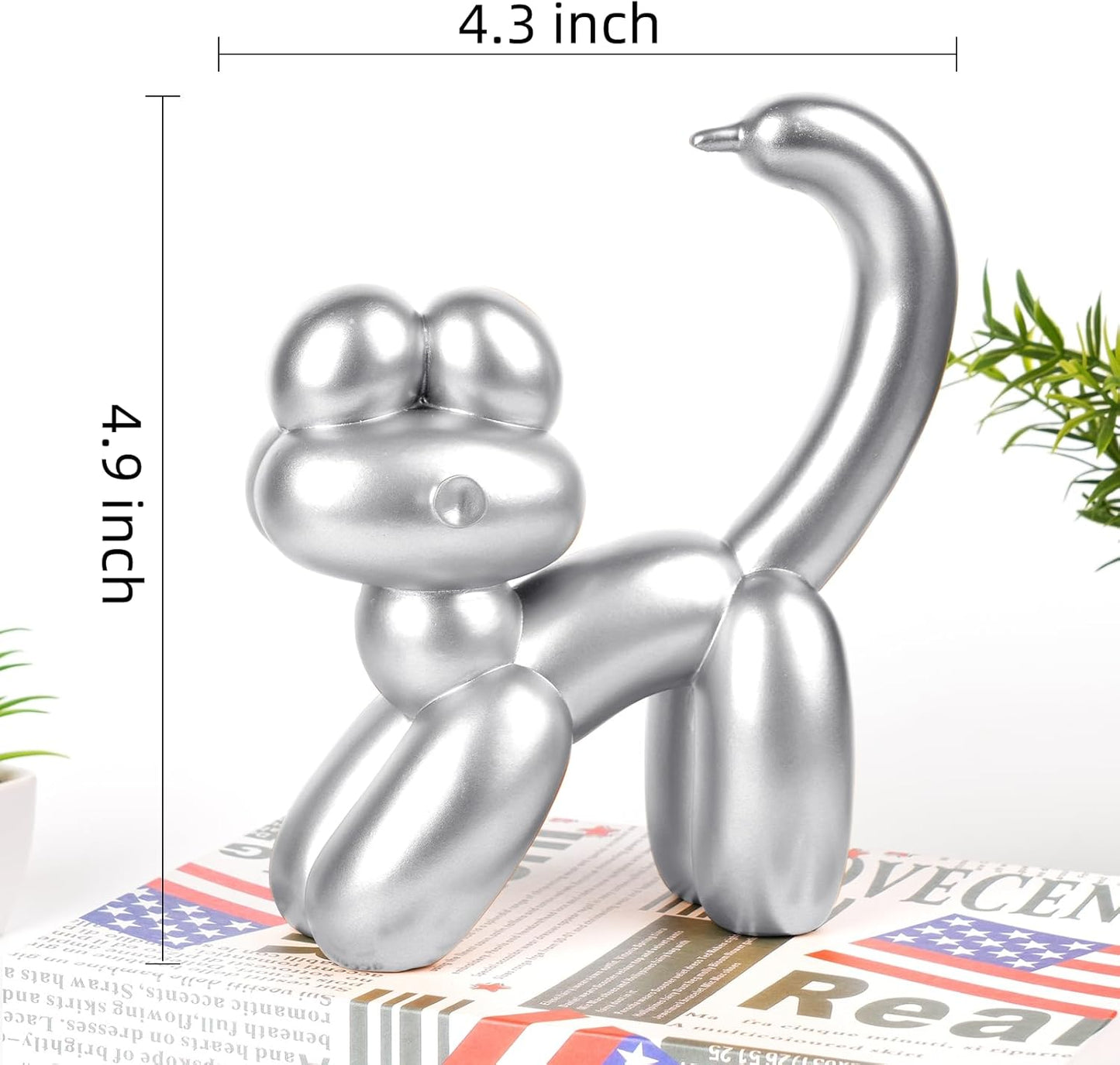 Cute Balloon Cat Statue Decor - 7.8 Inch Modern Cat Statue Ornament, Home Crafts Living Room Desktop Bedroom Sculpture Decoration (Silver, Small)