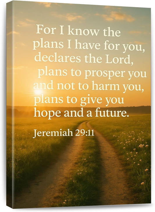 Jeremiah 29 11 Wall Art Bible Verse Watercolor For I Know The Plans I Have For You Poster Scripture Print Canvas Painting Christian Prayer Room Office Decor Framed 12 * 18 Inch