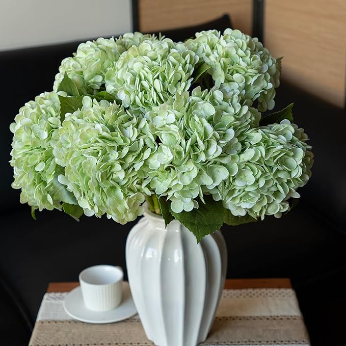 4PCS Artificial Flowers Large Hydrangeas Flowers Latex Bouquet for Wedding Bridal Office Home Party Decoration (4Pcs Light Green)