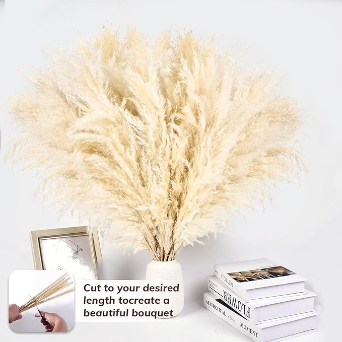 11 PCS 17inch Pampas Grass Small Decor-Natural Short Pampas Grass Bulk-Fluffy Beige Pompas Grass Floral for Small Boho vases,Boho Table Decor,Boho Bathroom Decor,Boho Room Decor