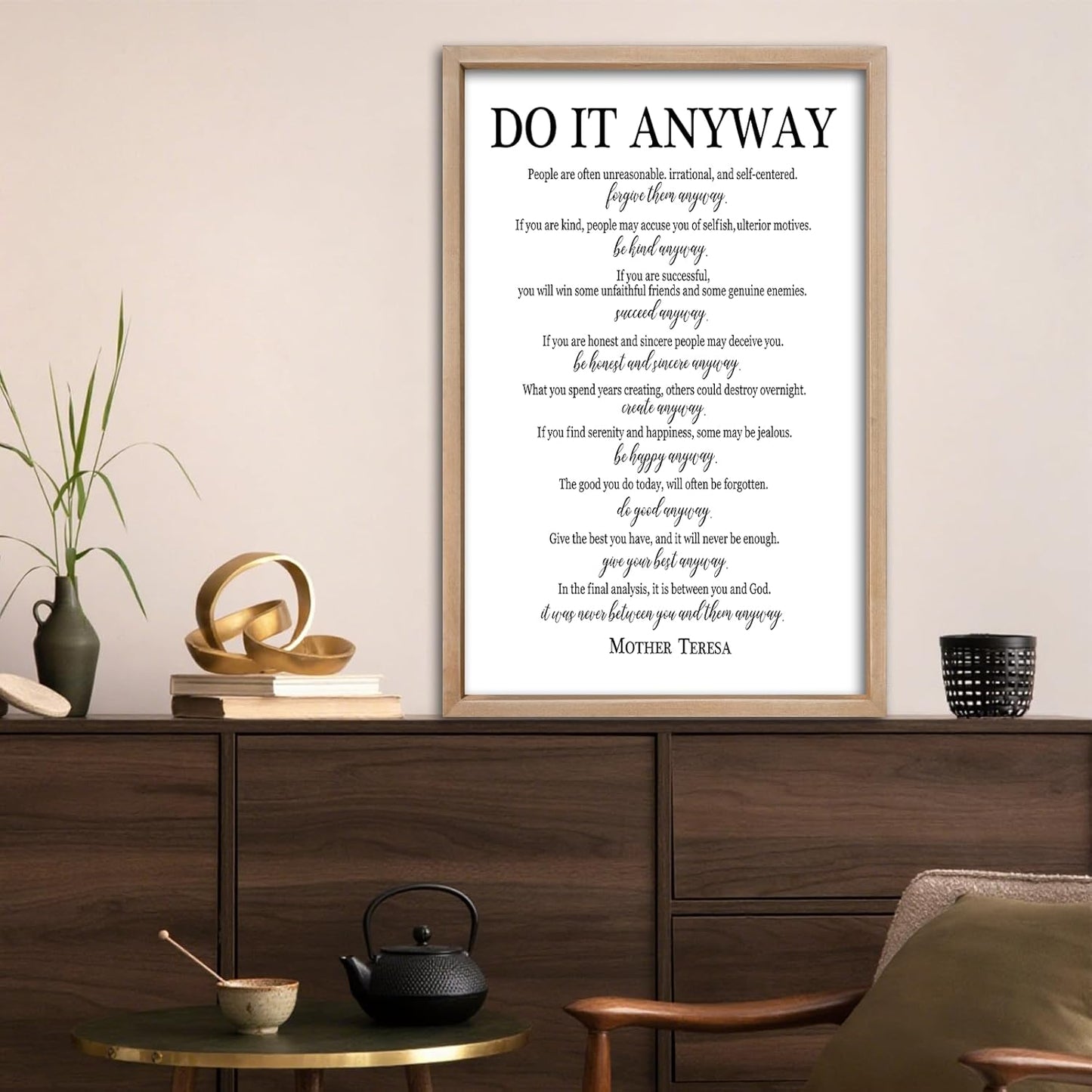 comurdyo Do It Anyway Wall Decor 24"x16" Mother Theresa Quotes Inspirational Sign Bible Verse Christian Motivational Modern Bedroom Vintage Wood Framed Farmhouse Wall Hanging Art (Wood)