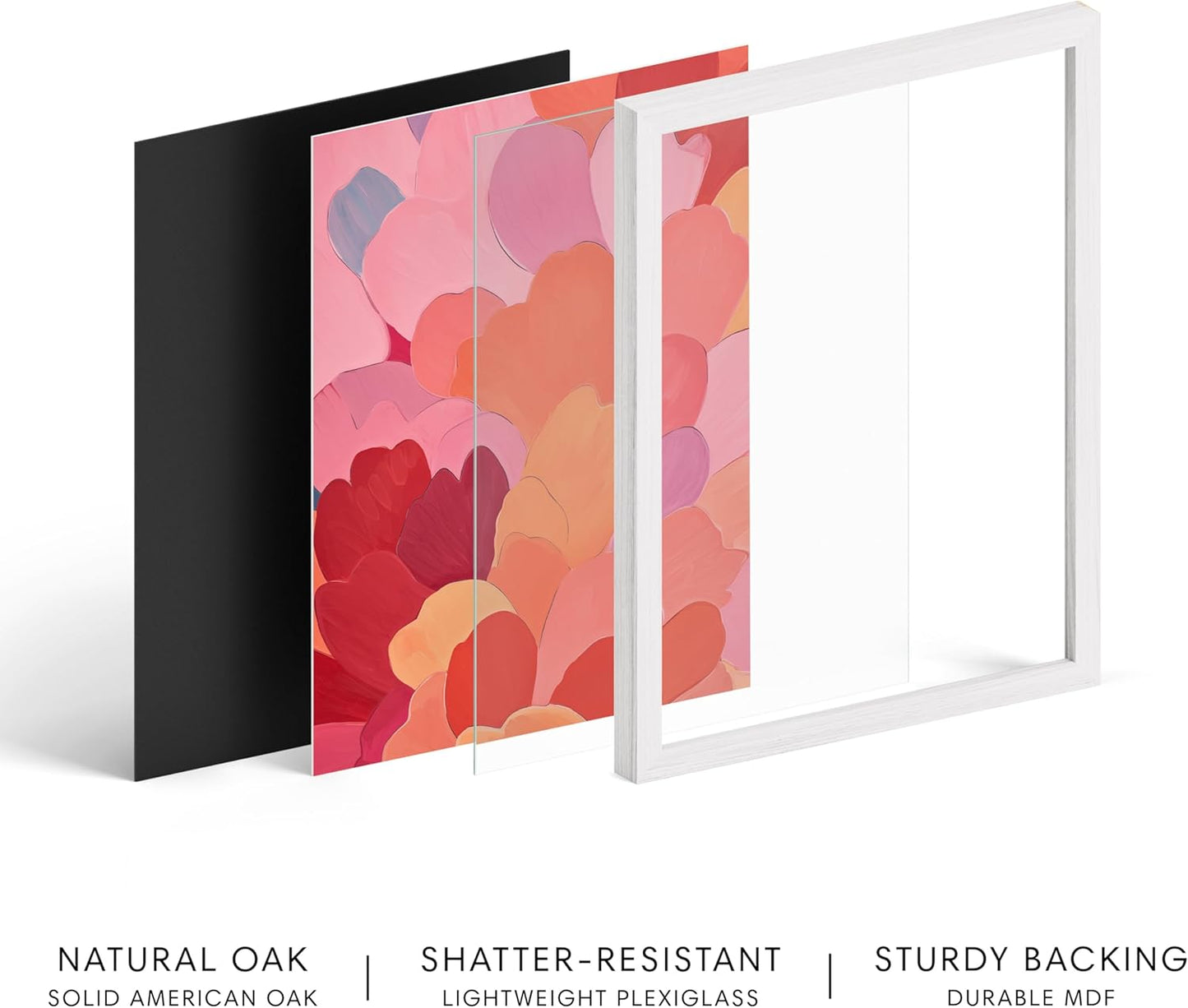 HAUS AND HUES Colorful Abstract Wall Art - Minimalist Retro Picture for Living Room Decor, Red and Pink Modern Wall Art Painting (Petals 1, White Frame, 24x36)