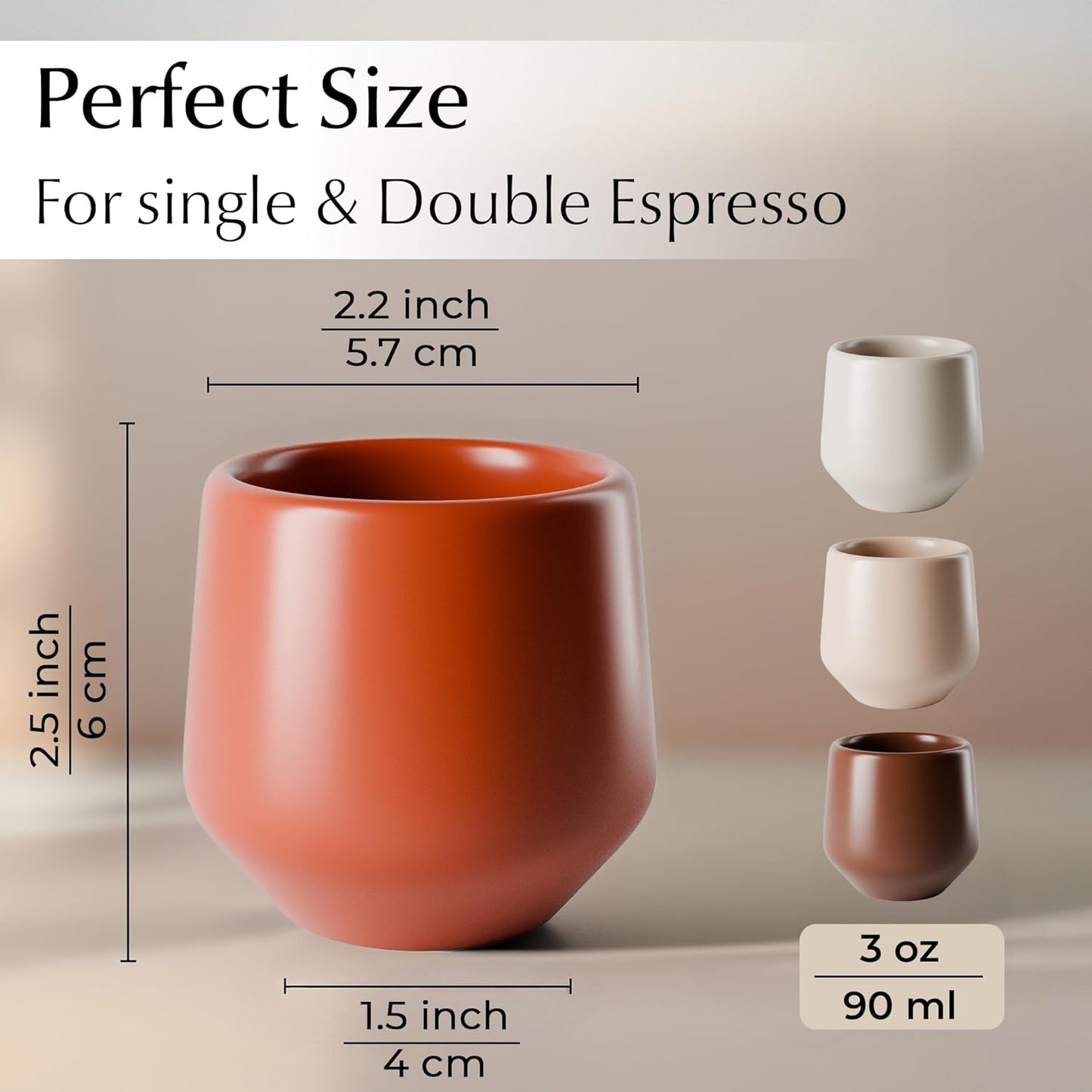 MIAMIO - Espresso Cups Set of 4 (3 oz) / Espresso Cup, Ceramic Espresso Cups, Handleless Mug, Japanese Tea Cups - Luxe Collection (Beige Pastel)