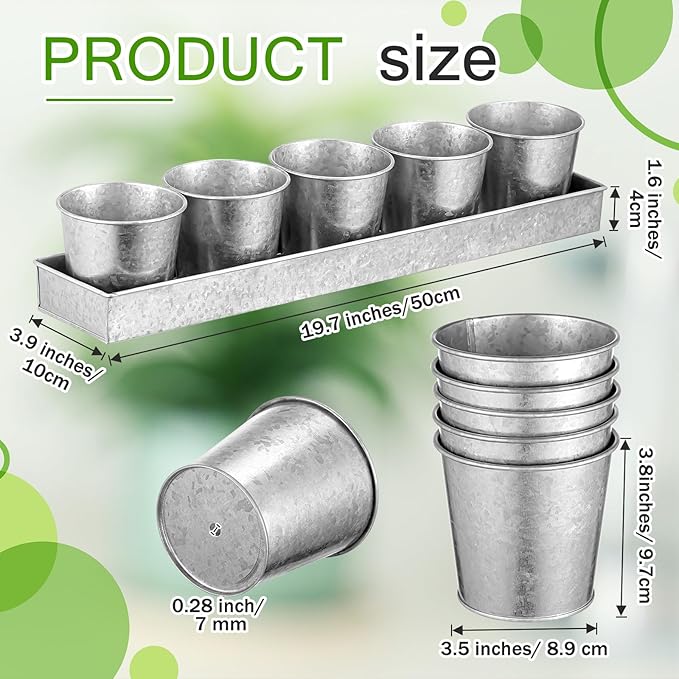 2 Sets Herb Garden Planter Indoor Kit with Trey 10 Pcs Metal Windowsill Plant Pots with Drainage Holes Indoor Herb Planter with Marker and Labels for Home Outdoor Plants(Silver)