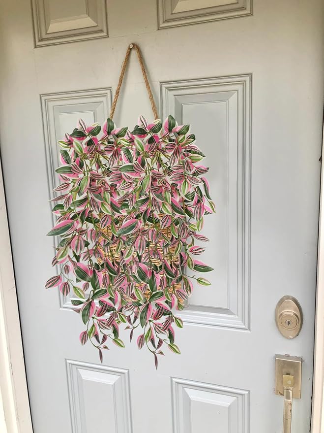 DILATATA Fake Hanging Plants Artificial Hanging Plants 22" Faux Wandering Jew Hanging Leaves Plant for Wall Shelf Home Indoor Outdoor Decor - 5 Pack