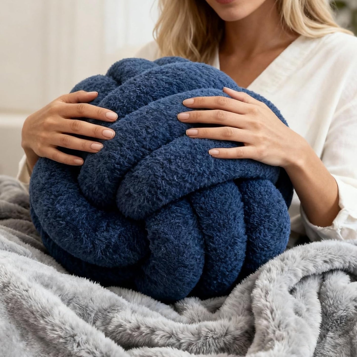 Knot Pillow Ball Plush - Decorative Throw Pillows for Bed Stress Relief, Round Knot Cushion for Sofa Decor Pet Toy, Navy 12 inch