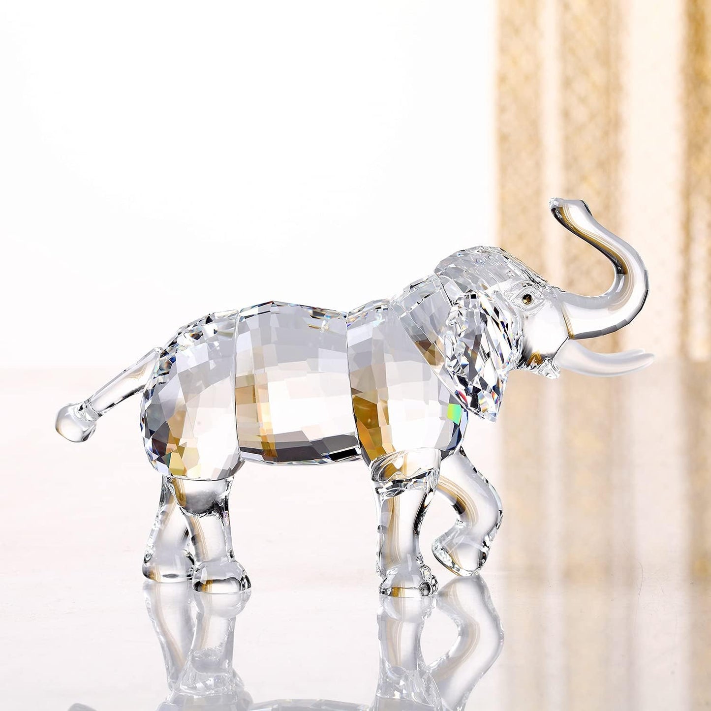 Crystal Lucky Elephant Figurine Collection Ornament Statue Animal Collectible Home Decor (White)