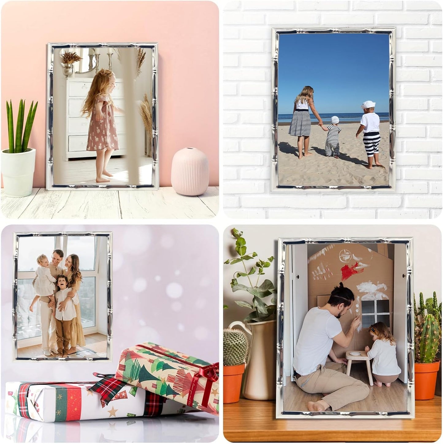 DECANIT 4x6 Picture Frame Metal,Thin Profile Photo Frame 4 by 6 Inch, Display for Wall Mounting or Tabletop,silver