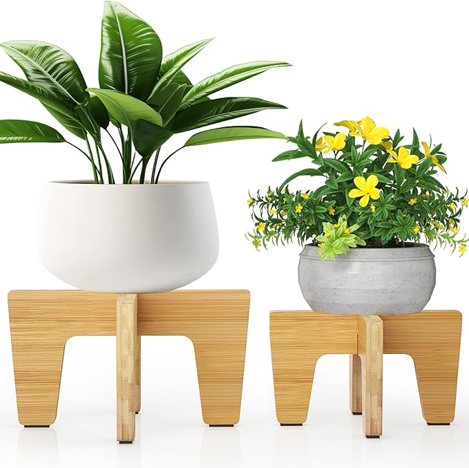 Plant Stand Indoor Outdoor, Plant Holder Sturdy Single Flower Pot Stand Planter Stand Stool Display Decorative for Desktop Counter Room (Natural 2 pack)