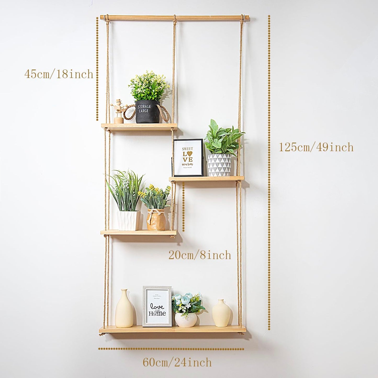 jontell Plant Wall Shelf Macrame Wall Hanging Shelf- Macrame Shelves Handmade Decorative Boho Floating Wall Shelves- Rope Shelf to Organize and Decor for Living Room, Bedroom, Bathroom