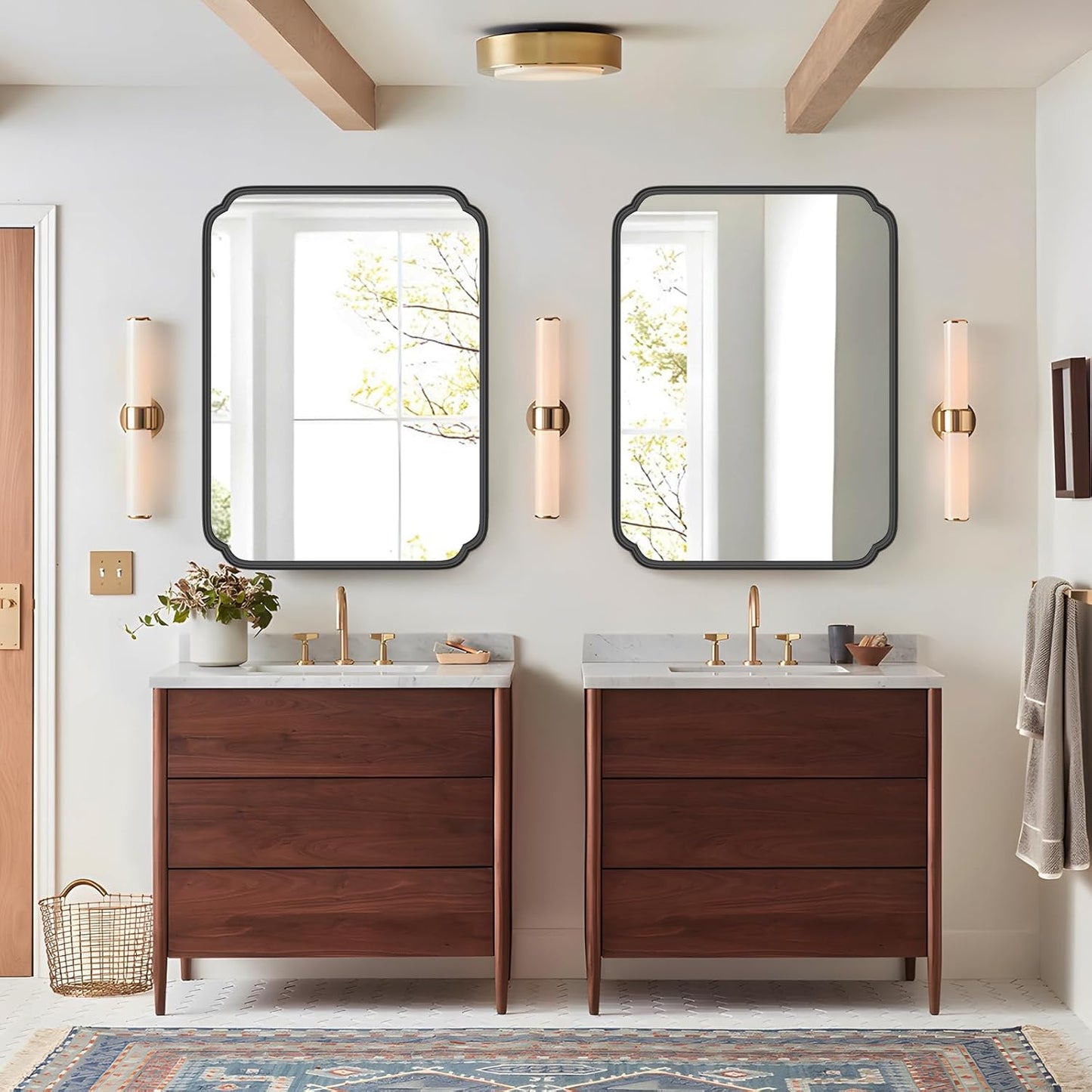 Matte Black Bathroom Vanity Mirror for Over Sink 30" x 40" Modern Rounded Corner Rectangle Wall Mirror Decorative with Non-Rusting Iron Metal Framed (Horizontal/Vertical)