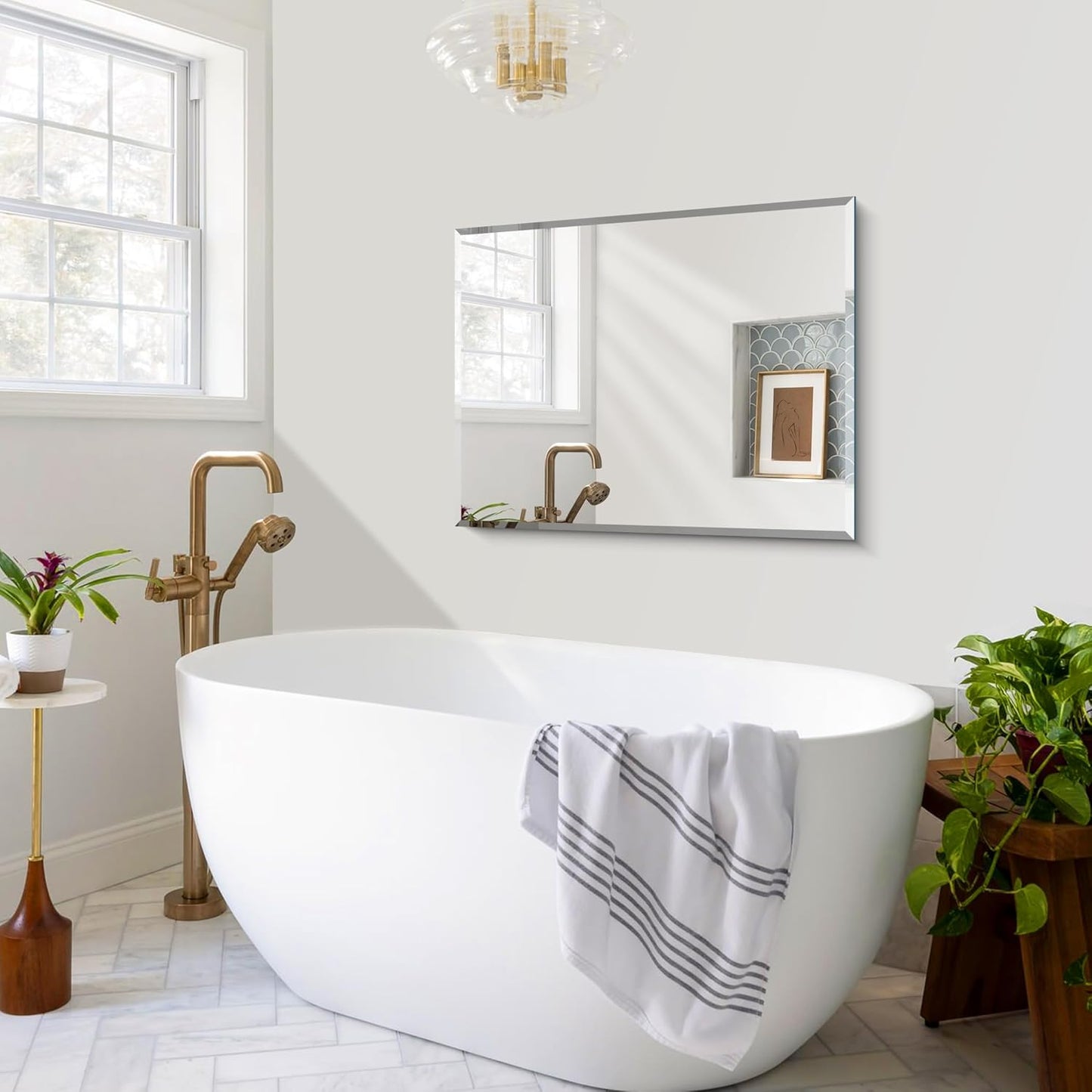 Beveled Mirror, 24x30 Frameless Beveled Bathroom Mirrors for Wall, Upgraded Shatterproof Rectangle Vanity Mirror with Beveled Edge for Bathroom, Bedroom, Living Room and Entryway