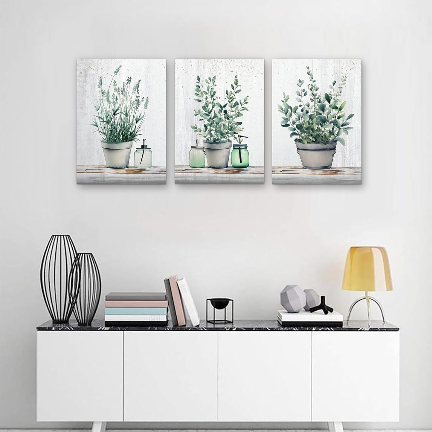 MHARTK66 Family Canvas Wall Decor for Bedroom, Dining Room, Living Room & Office - Green Leaf Vase Artwork - 12x16in