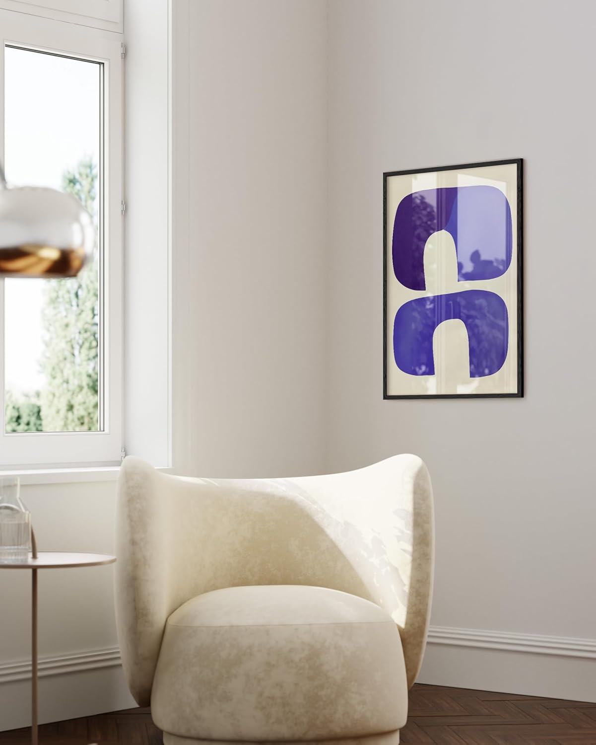 HAUS AND HUES Modern Abstract Wall Art - Blue and Green Living Room Art, Modern Artwork for Walls, Minimalist Picture for Living Room(Blue Tribal Shapes, Black Frame, 24x36)