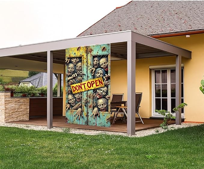 2D flat Zombie Don't Open Halloween Door Decorations Scary Door Banner Indoor Outdoor Horror Door Cover for Haunted House 71x35 Inch