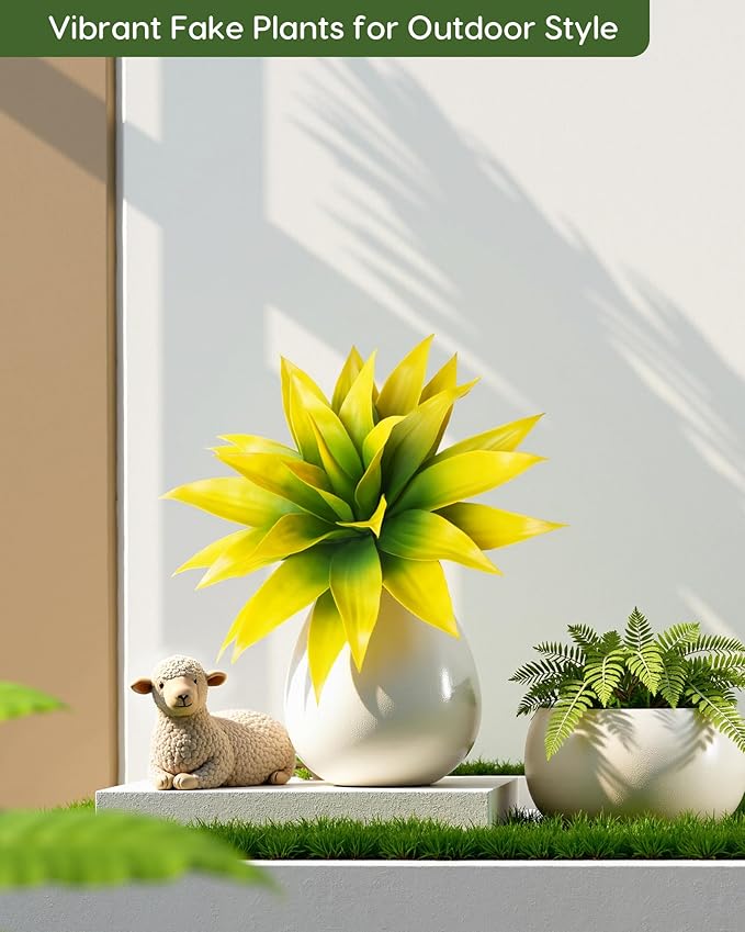 Velener Artificial Agave Plant Set, 28 Inch, Faux Aesthetic Plants for Home Decor, Realistic UV Resistant Fake Yellow Agave Plants Without Pot, Set of 2