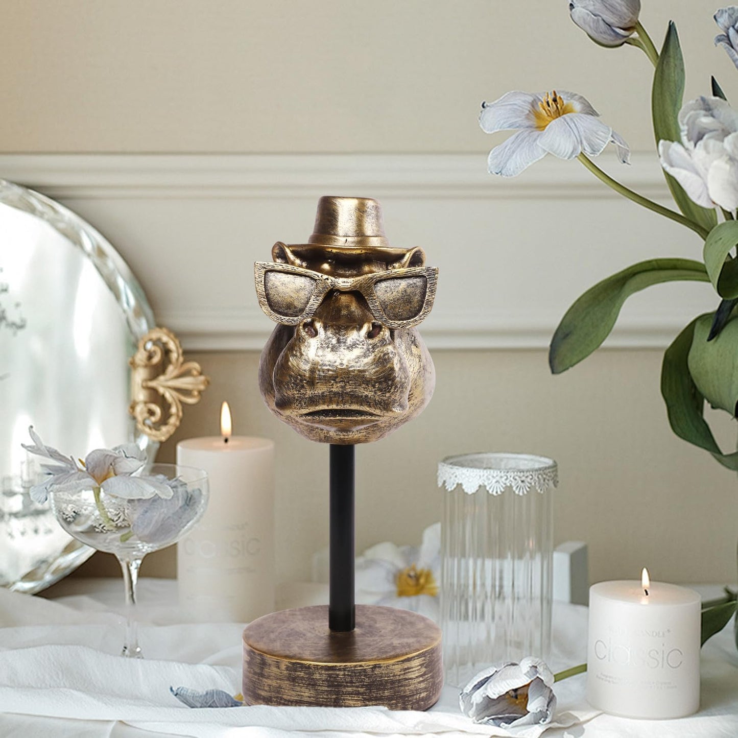 Handcrafted Resin Sculpture (Hippopotamus)- Statue Decoration Modern Home Decor Accent, Trending Living Room & Office Decor, Elegant Tabletop & Shelf Decor for Desk, Bookshelf, Nightstand