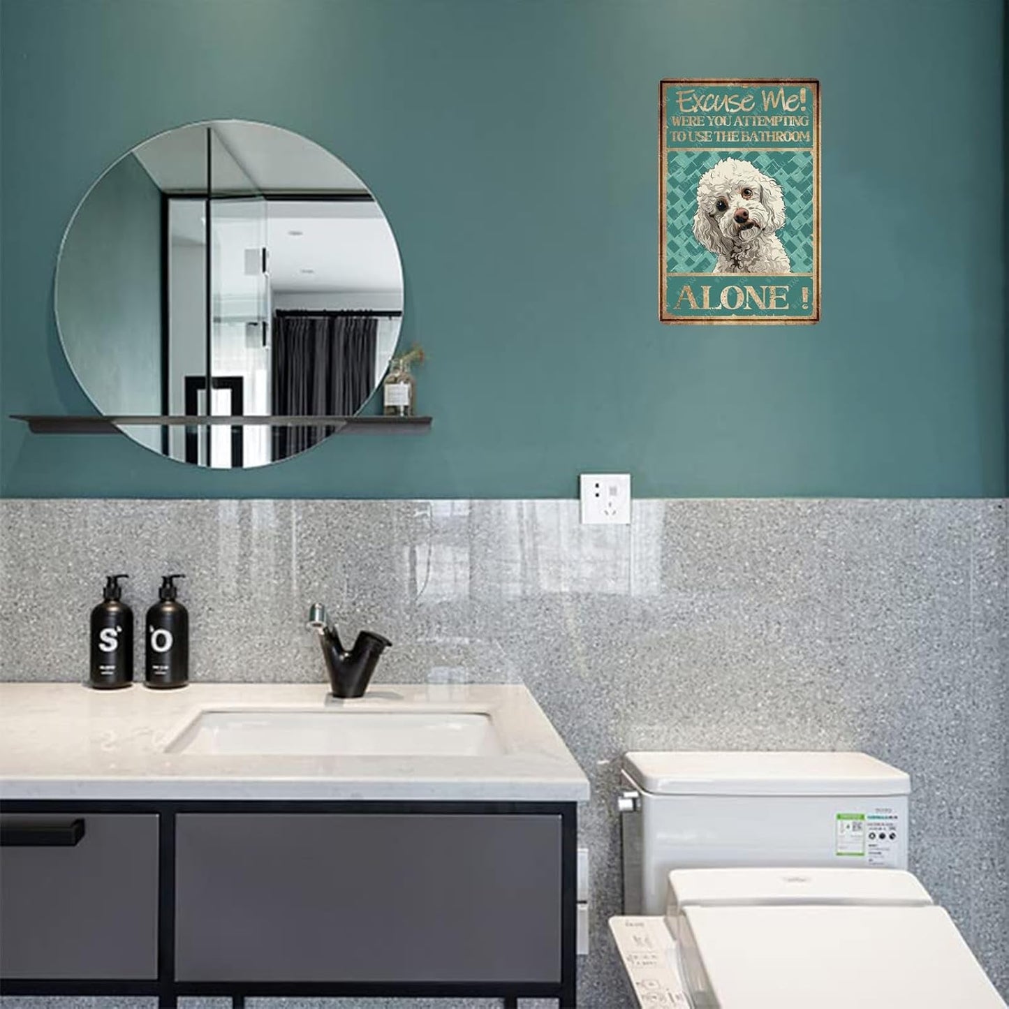 Metal Signs Excuse Me Were You Attempting To Use The Bathroom Alone Poodle Tin Sign Vintage Wall Decor for Home Bar Bathroom Toilet 12x8 Inch