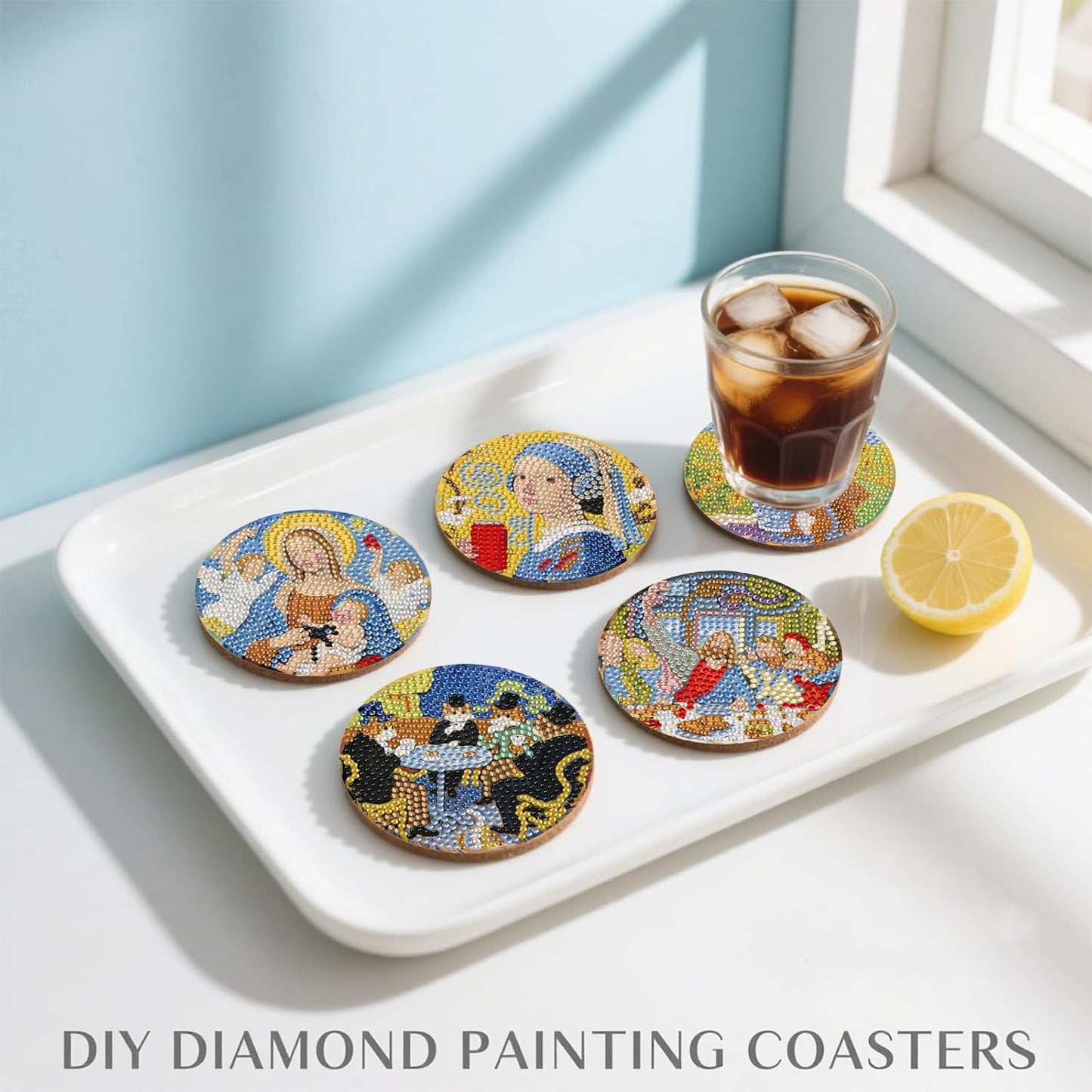 DOZEEZOP 8 PCS Abstract Diamond Art Coasters Kit, 5D Diamond Painting Coasters with Holder, Fall Small Diamond Art Kits for Adults Beginners, Diamond Dots Arts and Crafts Supplies