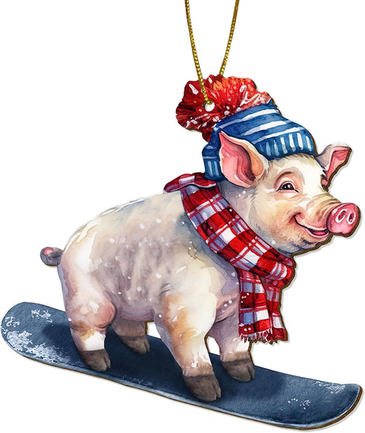 Funny Pig Ornament for Christmas Tree, 2-Side Printed Flat Wooden Ornament, Farmhouse Decor, Farm Animal Gifts for Women