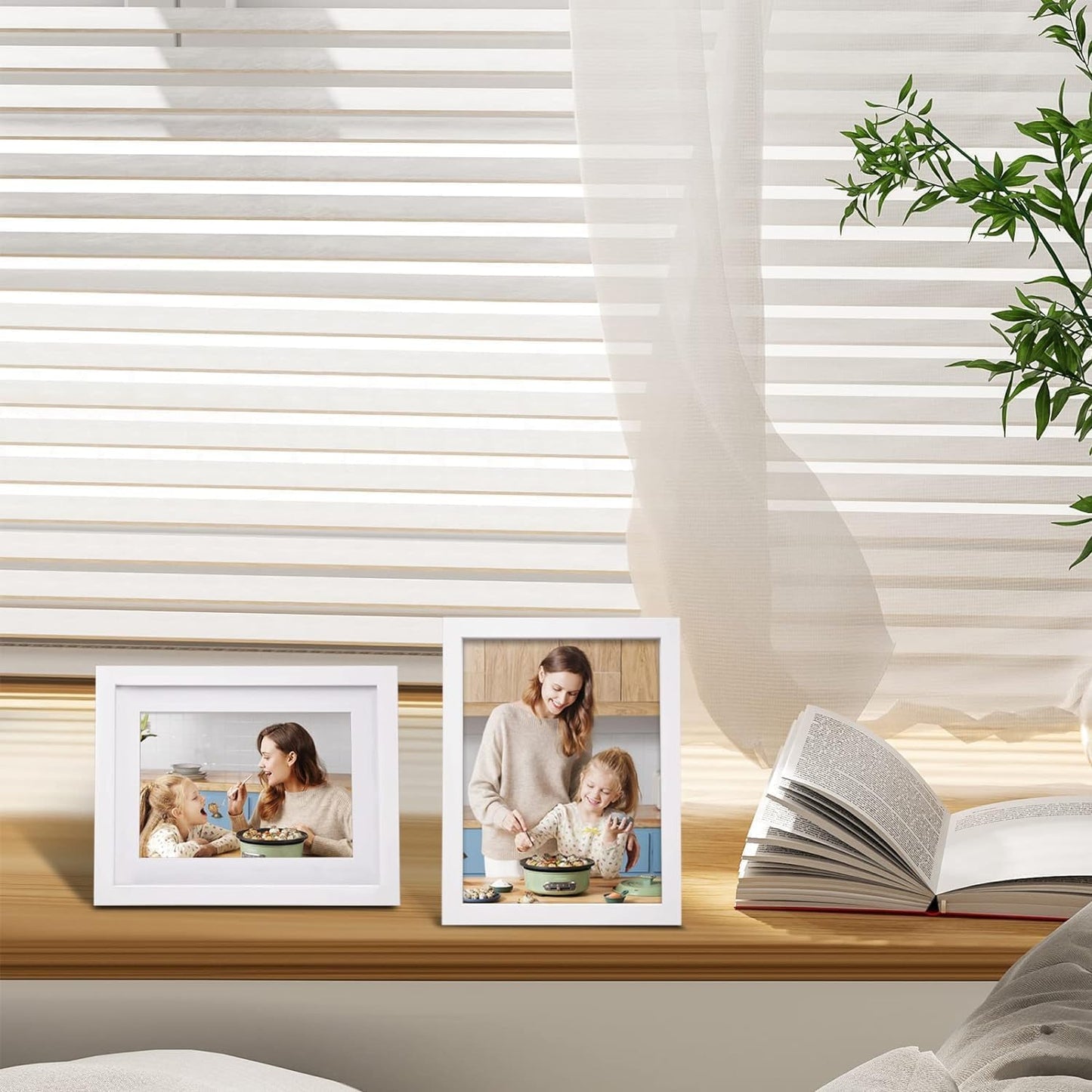 Egofine 6x8 Picture Frames Set of 4, Made of Solid Wood Covered by Plexiglass 4x6 and 5x7 with Mat or 6x8 whitout Mat, for Table Top Display and Wall Mounting Photo Frame White