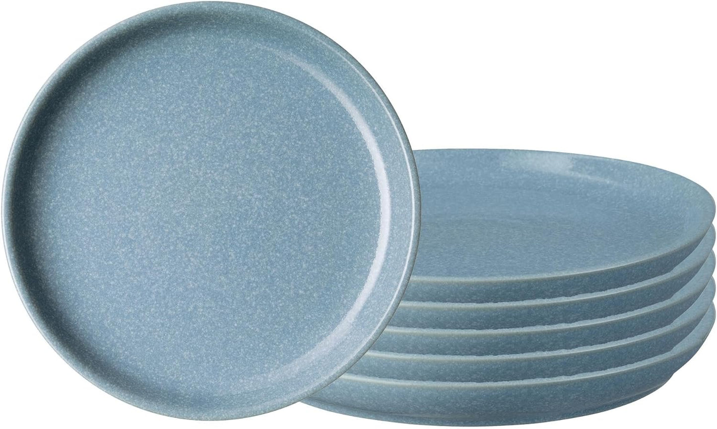 Denby - Elements Blue Coupe Dinner Plates Set of 6 - Dishwasher Microwave Oven Safe - Scratch Chip Resistant - Large Ceramic Stoneware Dinnerware Plates Set