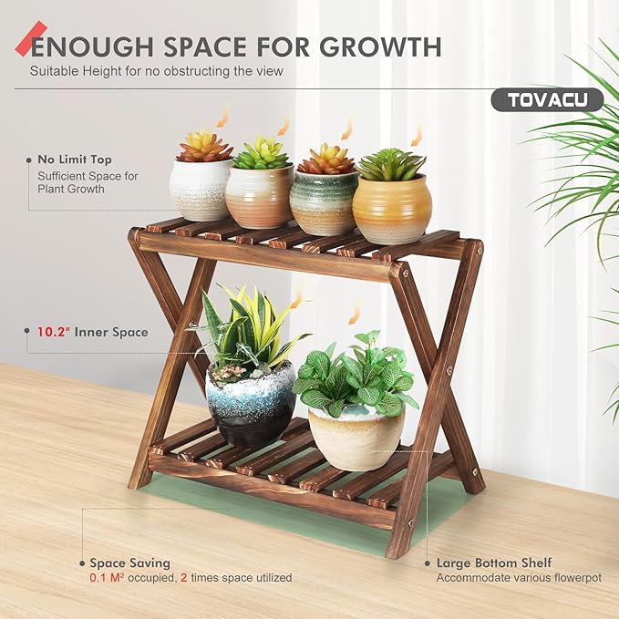 Small Plant Stand Indoor 2 Tier Table Top Flower Succulent Stand Desk Wood Plants Shelf Holder Windowsill Mini Cactus Stands Rack (X-2 Design)