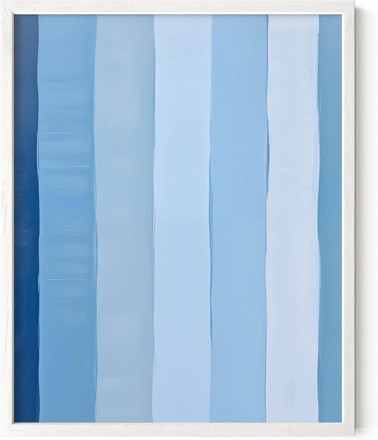 HAUS AND HUES Modern Abstract Wall Art - Blue and Green Living Room Art, Modern Artwork for Walls, Minimalist Picture for Living Room(Painted Stripes, White Frame, 8x10)