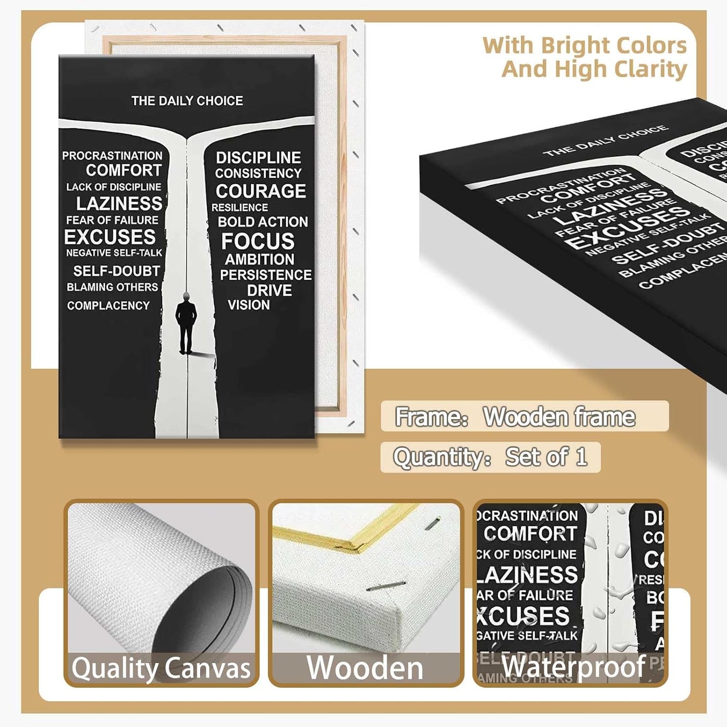 Inspirational Self-Discipline Poster Growing Up The Daily Choice Wall Art Discipline Vs Comfort Choose Prints Painting For Living Room Bedroom Office Wall Decor 16x24in Framed