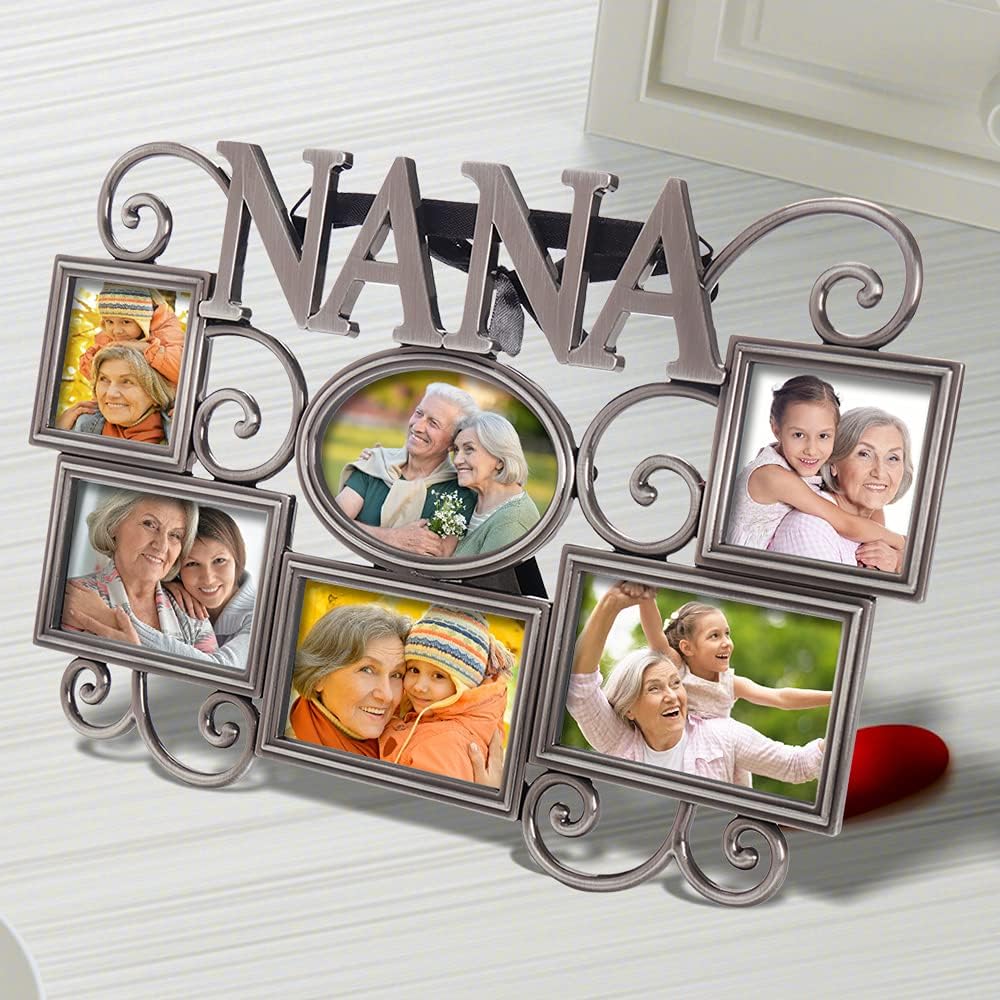 Lasody Nana Picture Frame,Cherish Every Memory,6 opening photo collage,Antique Silver,Mothers Day GiftsLasody Fathers Day And Mothers Day Collage Picture Frame (3”X2“+2“x2", Nana)