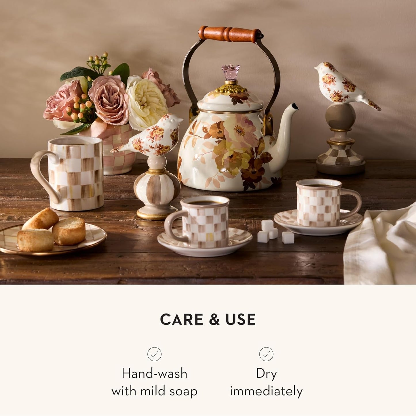 MACKENZIE-CHILDS Porcelain Mug, Tea and Coffee Mug, Brown-and-White Mocha Check