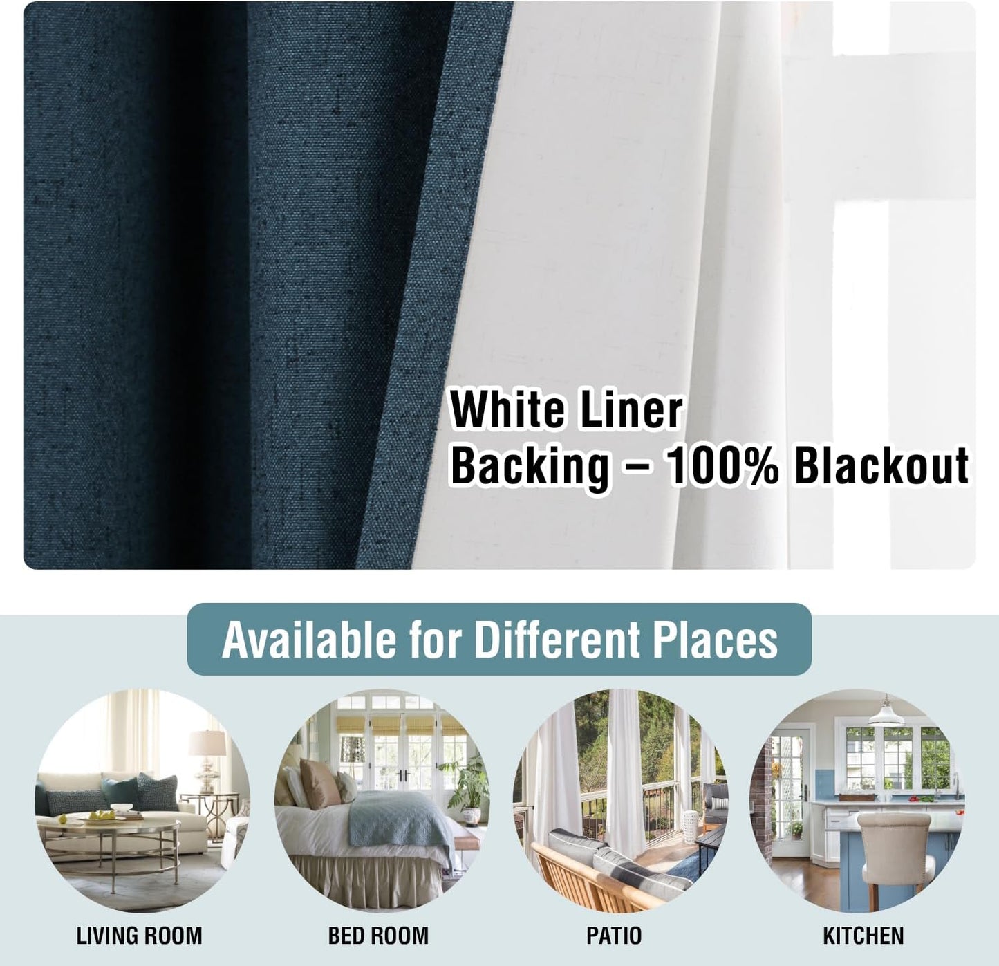 H.VERSAILTEX Primitive Linen Curtains 100% Blackout Curtain Drapes Burlap Fabric Curtains with White Thermal Insulated Liner, Grommet Top Drapes Living Room/Bedroom (2 Panels, 42 x 45 Inch, Navy)