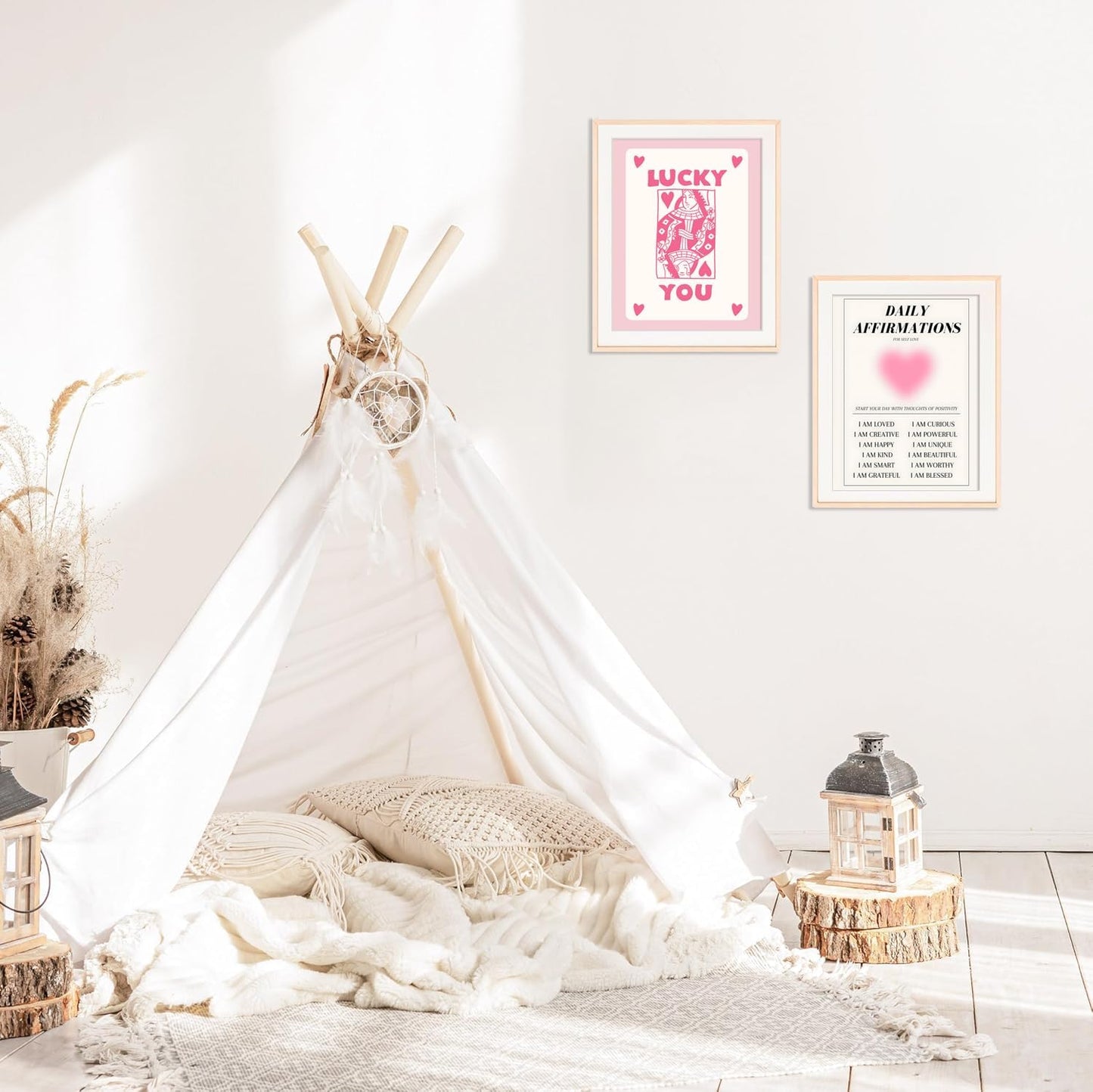 Hwetui Preppy Pink Aura posters Daily Affirmations Wall Art Trendy Y2K Canvas Prints Cute Lucky You Painting Retro Aesthetic Room Decor Picture for College Dorm Bedroom 12x16Inch Set of 4 Unframed