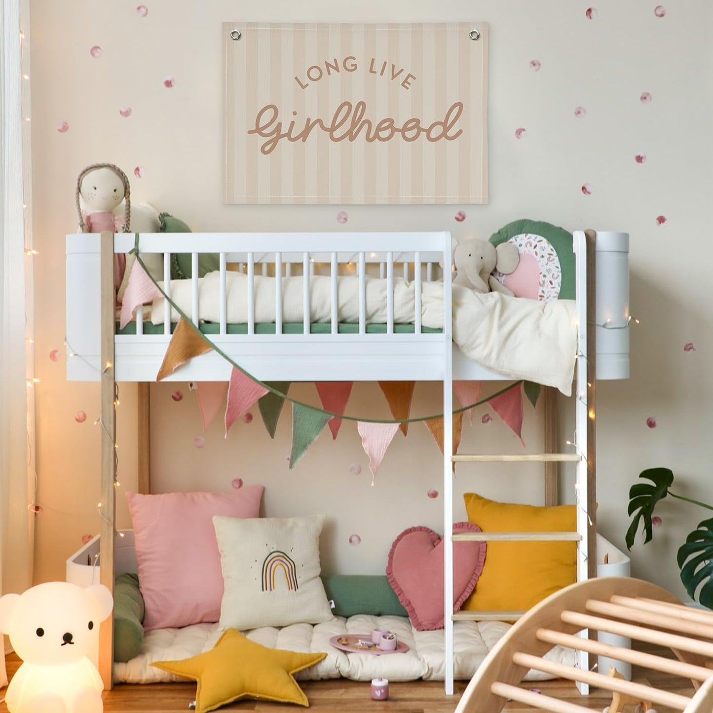 Girls Room Decor Long Live Girlhood Linen Banner Hanging Flag Vintage Pink Banner for Nursery Playroom Wall Decor for Kids Bedroom Dorm Toddler Decorations Trendy Room Decor 30x20 In (Girlhood)