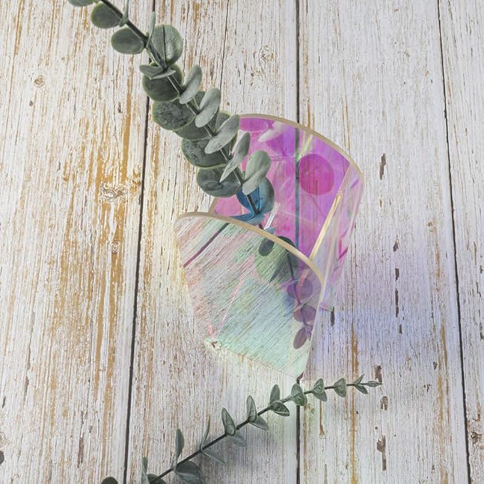 Iridescent Acrylic Vase for Artificial Flower Fake Eucalyptus Plant Leaves Office Home Decor Contemporary Tabletop Minimalist Geometric Mini Decoration Make Up Brushes Organizer Holder, Rainbowtall