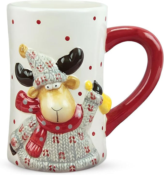 Young’s Inc Ceramic Moose Coffee Mug, 3D Sculpted Cups for Tea, coffee, Cold Drinks, Gift for Coffee Lovers, Cooks, Birthday, Microwave-Safe Dishwasher-Safe Christmas Decor, 6-inch Length