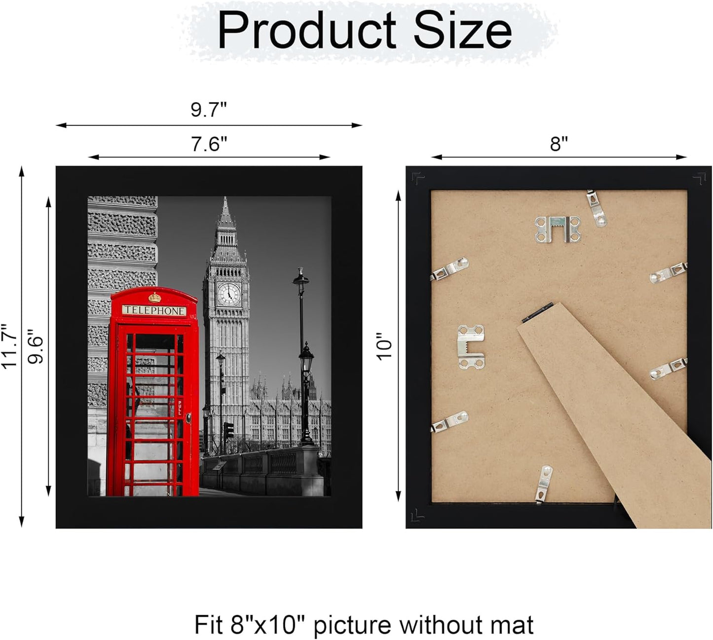 iRahmen 8x10 Picture Frame Set of 2 with HD Glass, Black Wood Photo Frames Display 5x7 Picture with Mat or 8 x 10 Without Mat for Horizontal or Vertical Tabletop and Wall Mounting